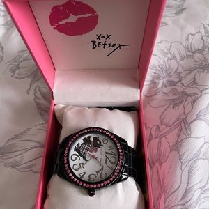 Black and Pink Betsey Johnson Analog Wrist Watch